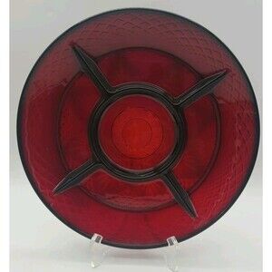 Vintage Arcoroc France Luminarc Ruby Red Glass Divided Relish Plate/Platter 10"